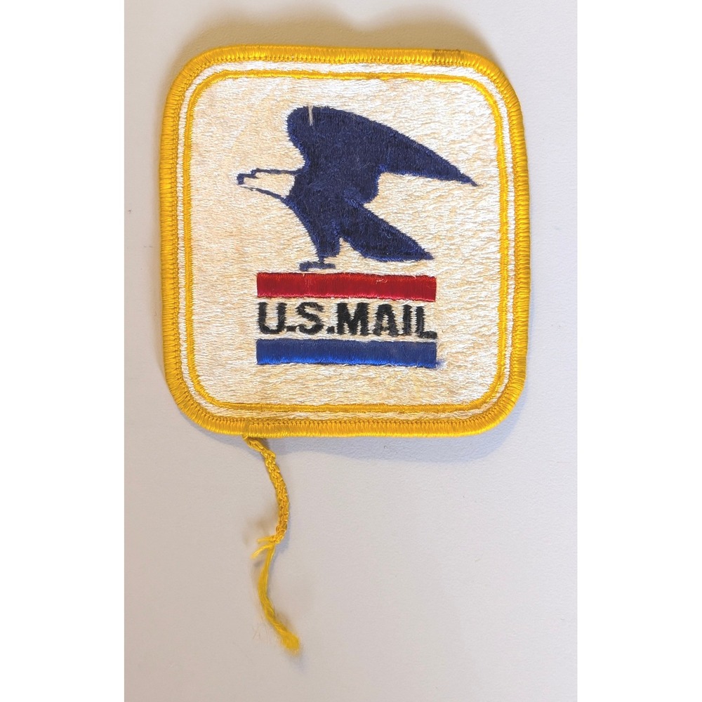 Vintage USPS US Mail Eagle Logo Embroidered Patch Yellow Border Square Sew On